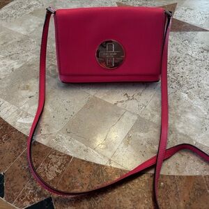 Kate Spade Pink Saffiano Leather Turn Lock Crossbody Bag
